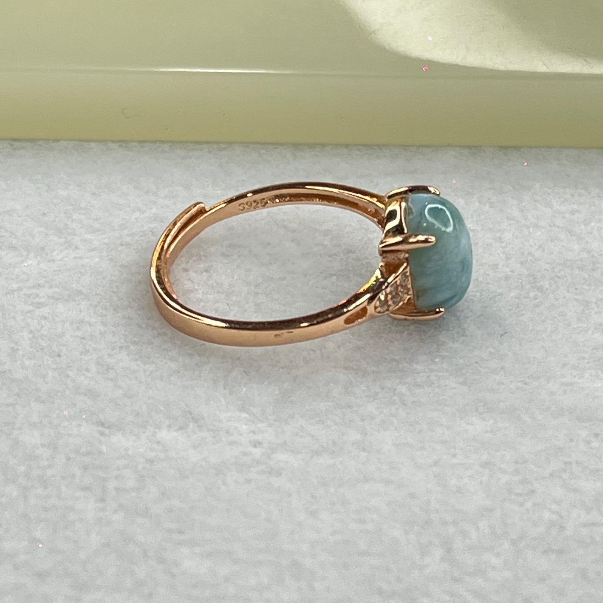Natural Larimar in S925 Silver Rose Gold Color Ring (Adjustable Size) 2.22g 10.0 by 8.0 by 5.0mm - Huangs Jadeite and Jewelry Pte Ltd