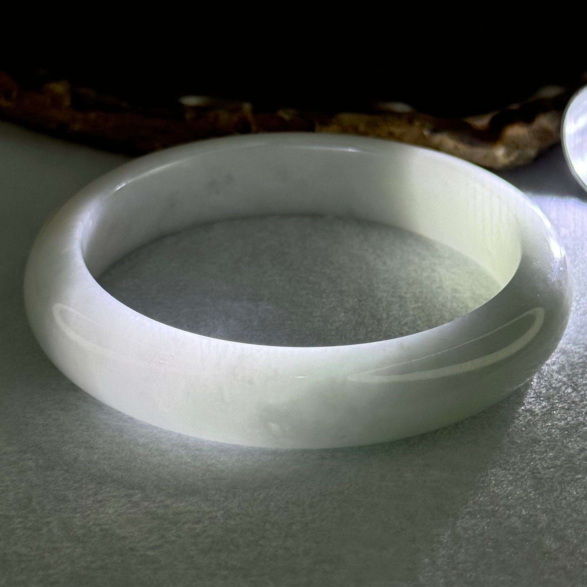 Type A Faint Lavender and Faint Green Jadeite Bangle Internal Diameter 58.5mm 58.12g 12.7 by 8.4mm (Internal Line) - Huangs Jadeite and Jewelry Pte Ltd