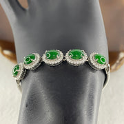 Natural Type A Omphacite Spicy Green Jadeite Cabochon Bracelet in S925 Silver | (7.76g | 16–18cm | 8.0 x 6.1 x 2.5mm x 5 Pcs | "Wǔ Fú Lín Mén" Five Blessings Anchor, Feng Shui Prosperity & Executive Charm Strand) - Huangs Jadeite and Jewelry Pte Ltd