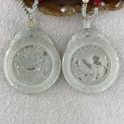 Grand Master Natural Colorless to Fain Green Jadeite Dragon and Phoenix Pendant 60.88g 54.8 by 47.9 by 6.0mm - Huangs Jadeite and Jewelry Pte Ltd