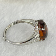 Natural Cognac Amber in S925 Sliver Ring (Adjustable Size) 2.11g 12.7 by 9.0 by 4.5mm - Huangs Jadeite and Jewelry Pte Ltd