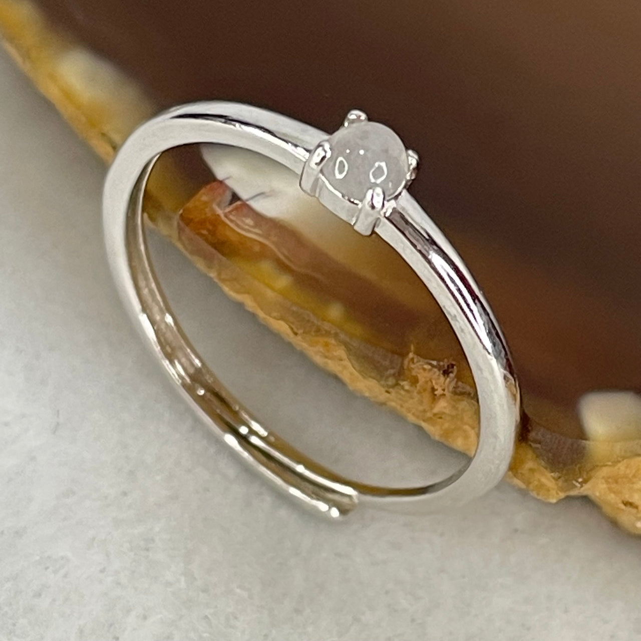 Type A Semi Icy Lavender Cabochon Jadeite in S925 Sliver Ring (Adjustable Size) 0.87g 3.3 by 1.5mm - Huangs Jadeite and Jewelry Pte Ltd