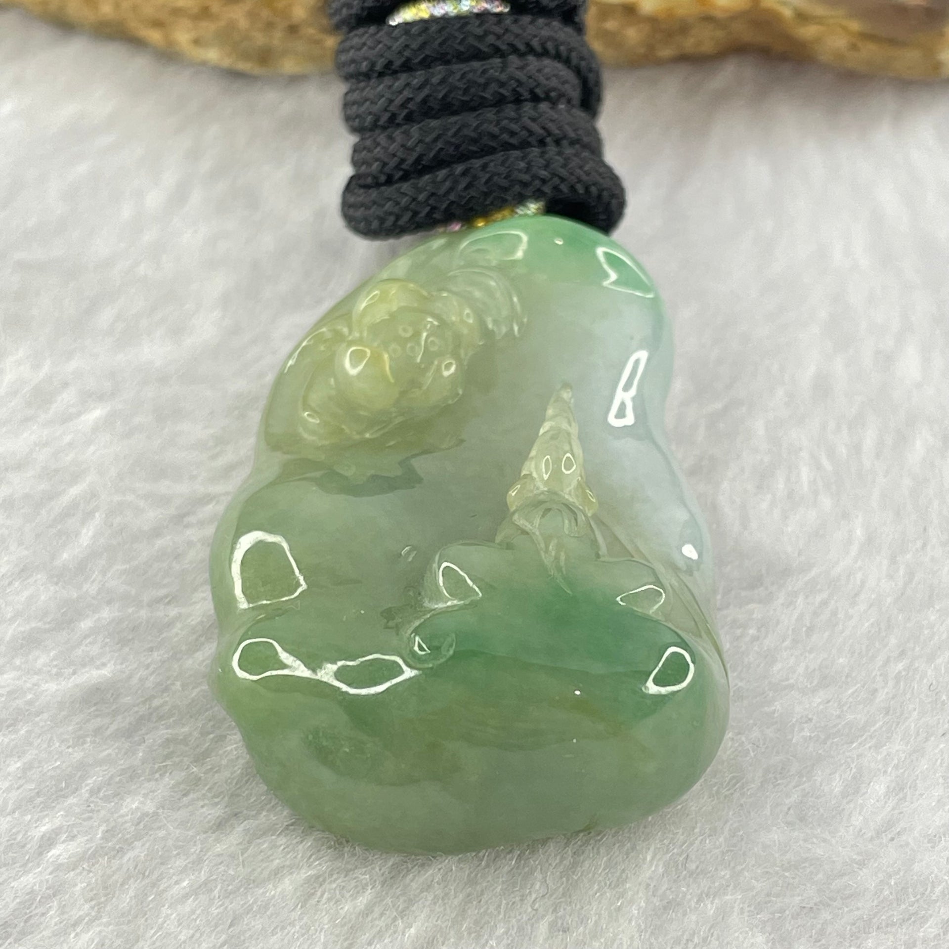 Type A Green and Lavender Jadeite Benefactor and Flower Pendant 34.80g 46.9 by 28.7 by 13.4mm - Huangs Jadeite and Jewelry Pte Ltd