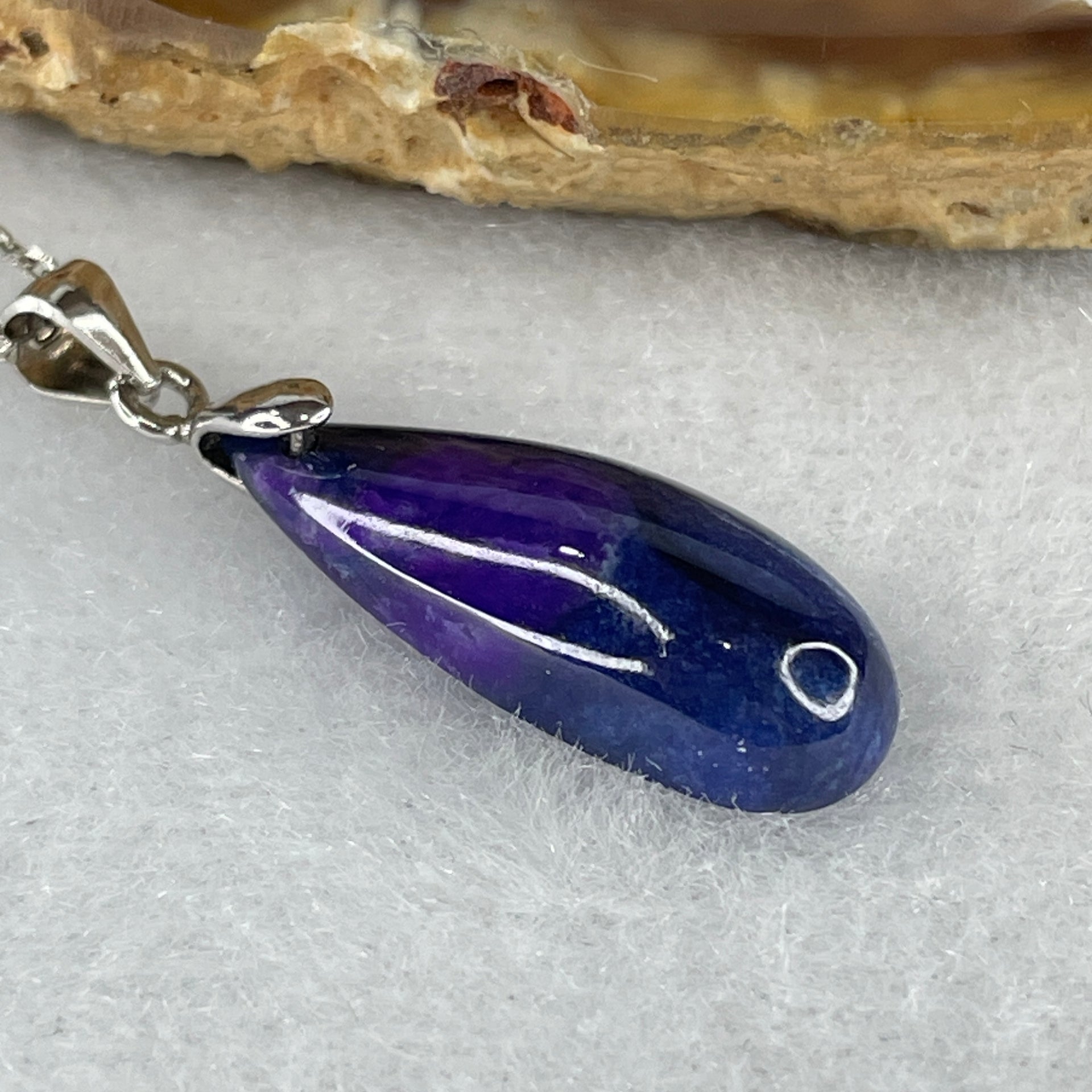 Good Grade Natural Blue Sugilite Pillar Necklace in S925 Sliver 2.78g 21.9 by 8.3 by 5.1mm - Huangs Jadeite and Jewelry Pte Ltd