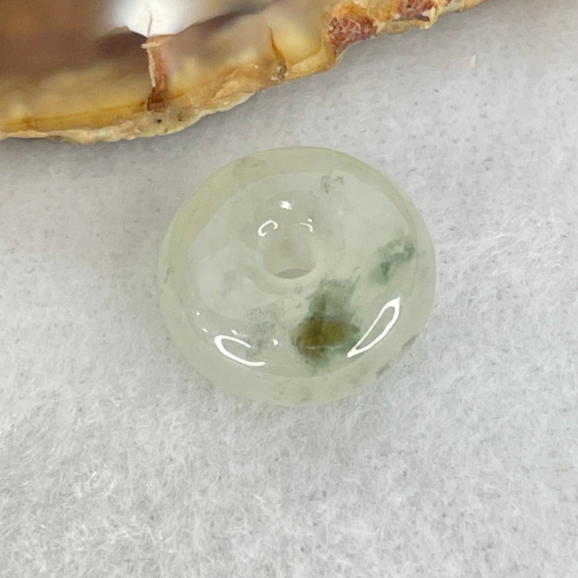 Type A Semi Icy Light Lavender With Green Spots Jadeite Ping An Kou Charm/Pendant 2.12g 13.3 by 5.9mm - Huangs Jadeite and Jewelry Pte Ltd