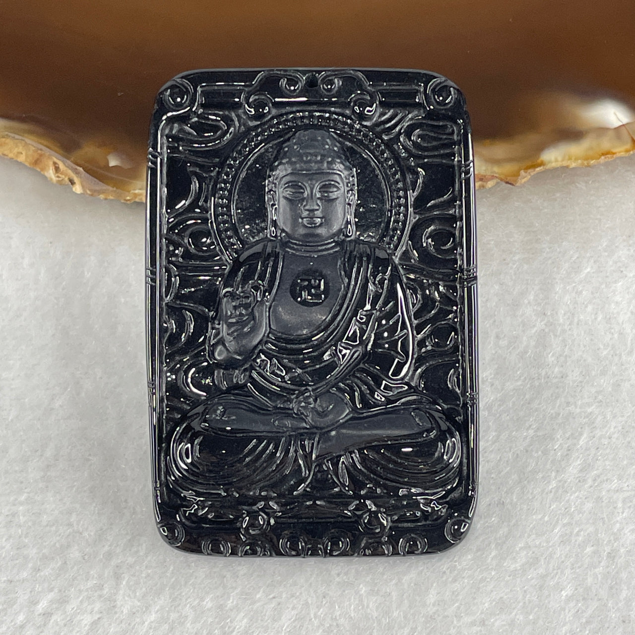 Wisdom, Peace and Good Fortune - Certified Natural Type A Black Omphacite Jadeite Buddha Pendant 26.38g 54.8 by 37.3 by 9.0mm