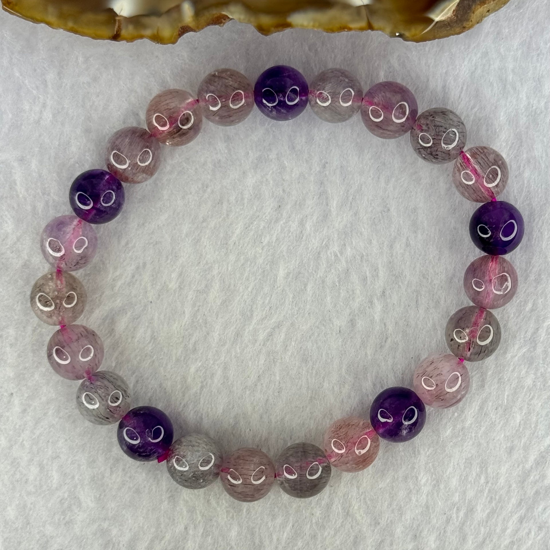 Natural Super 7 Beads Bracelet 17.72g 15.5cm 8.4mm 23 Beads - Huangs Jadeite and Jewelry Pte Ltd