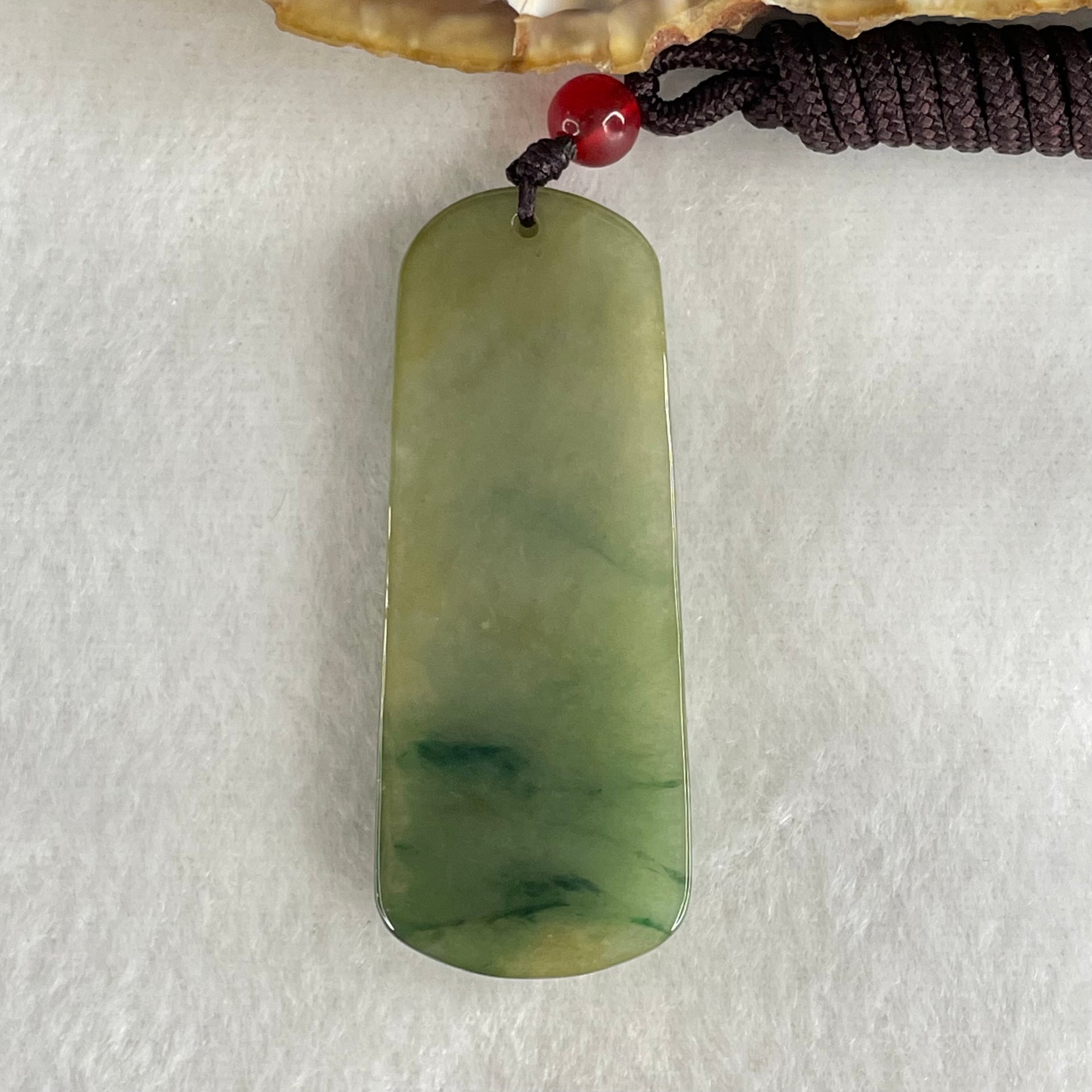 Type A Green with Yellow and Blueish Green Patches Jadeite Shan Shui with Guiren Benefactor seeking Enlightenment Pendant 18.17g 51.1 by 20.5 by 6.7mm - Huangs Jadeite and Jewelry Pte Ltd