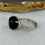 Natural Black Obsidian in S925 Sliver Ring (Adjustable Size) 3.47g 12.2 by 11.5 by 7.1mm - Huangs Jadeite and Jewelry Pte Ltd