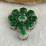 Natural Type A Omphacite Spicy Green Jadeite Hulu Flower Pendant in S925 Silver | (4.87g | 8.0 x 6.2 x 1.5mm x 8 Pcs | Bloom of Fortune & Longevity Anchor, Feng Shui Prosperity & Health Pendant) - Huangs Jadeite and Jewelry Pte Ltd