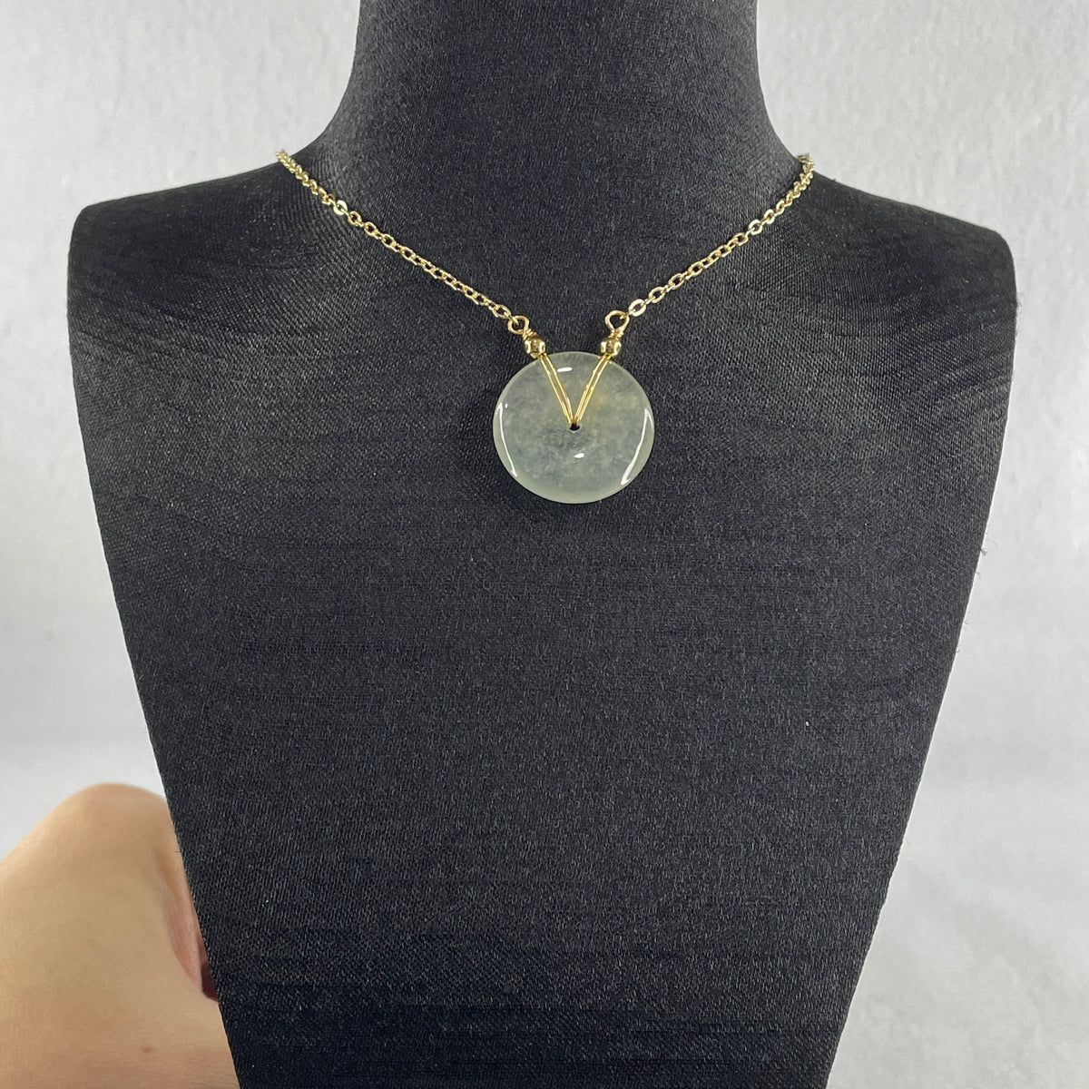 Natural Type A Icy Light Green Jadeite Ping An Kou Pendant | 19mm Translucent Jade Peace Disc Talisman with 58cm Adjustable Necklace (5.19g | 19.3 x 3.6mm) - Huangs Jadeite and Jewelry Pte Ltd