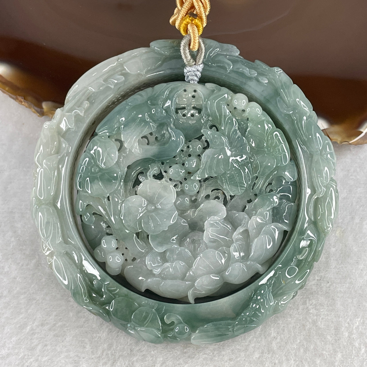 Natural Type A Jadeite Bangle & Pendant Master-Carved Set | 57.9mm Blueish-Green "Flowers & Birds" Imperial Tribute Trio | External Line (141.85g 12.0x12.0mm) Pendant 55.3x13.0mm