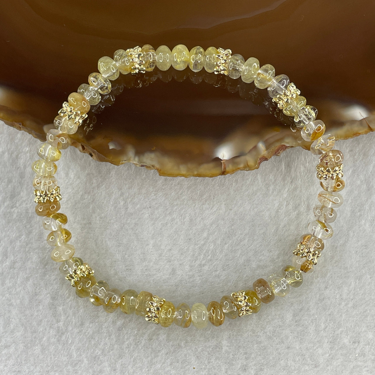 Certified Natural Golden Rutilated Quartz Donut Beads with Charm Bracelet 9.10g 17cm 6.0mm 50Beads