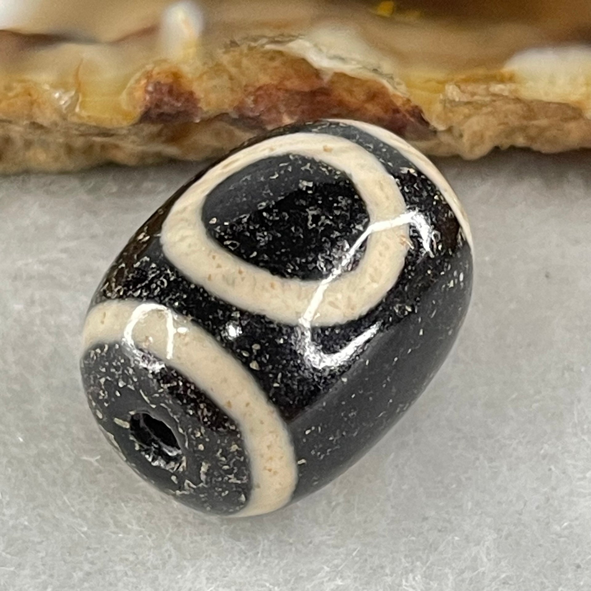 Natural Powerful Tibetan Old Oily Agate 1 Eye With Swastika Dzi Bead (Hotu Dzi) 4.91g by 17.5 by 16.6mm - Huangs Jadeite and Jewelry Pte Ltd