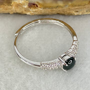 Type A Dark Green Cabochon Jadeite in S925 Sliver Ring (Adjustable Size) 1.22g 4.3 by 2.0mm - Huangs Jadeite and Jewelry Pte Ltd