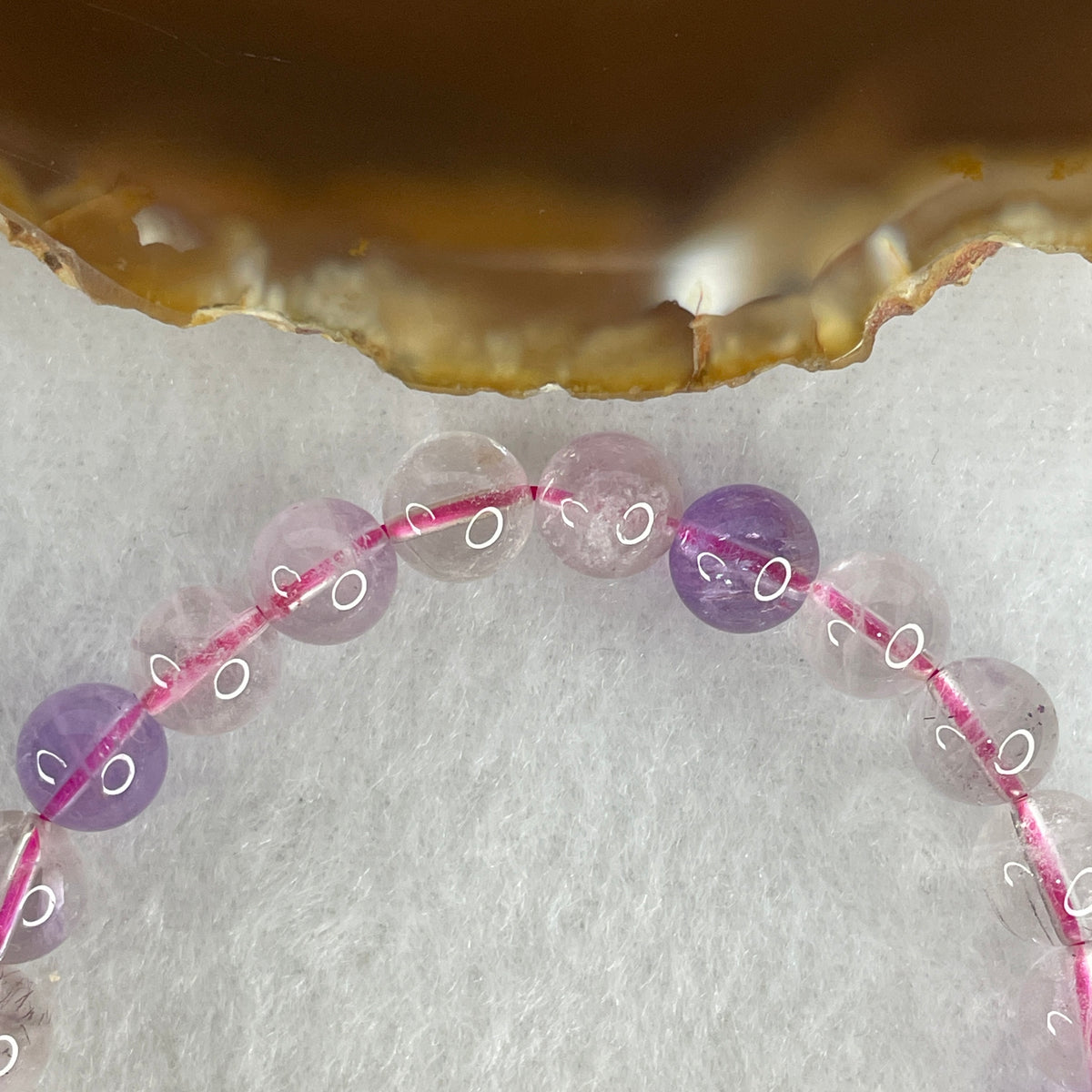 Certified Entry-Grade Natural Super 7 Crystal Beads Bracelet | Sleek Delicate Layering Strand | Authentic Sacred Seven Multi-Mineral Inclusions Quartz Spiritual Catalyst & Auric Shield Bracelet (14.84g | 15.5cm Length | 7.6mm | 25 Beads)