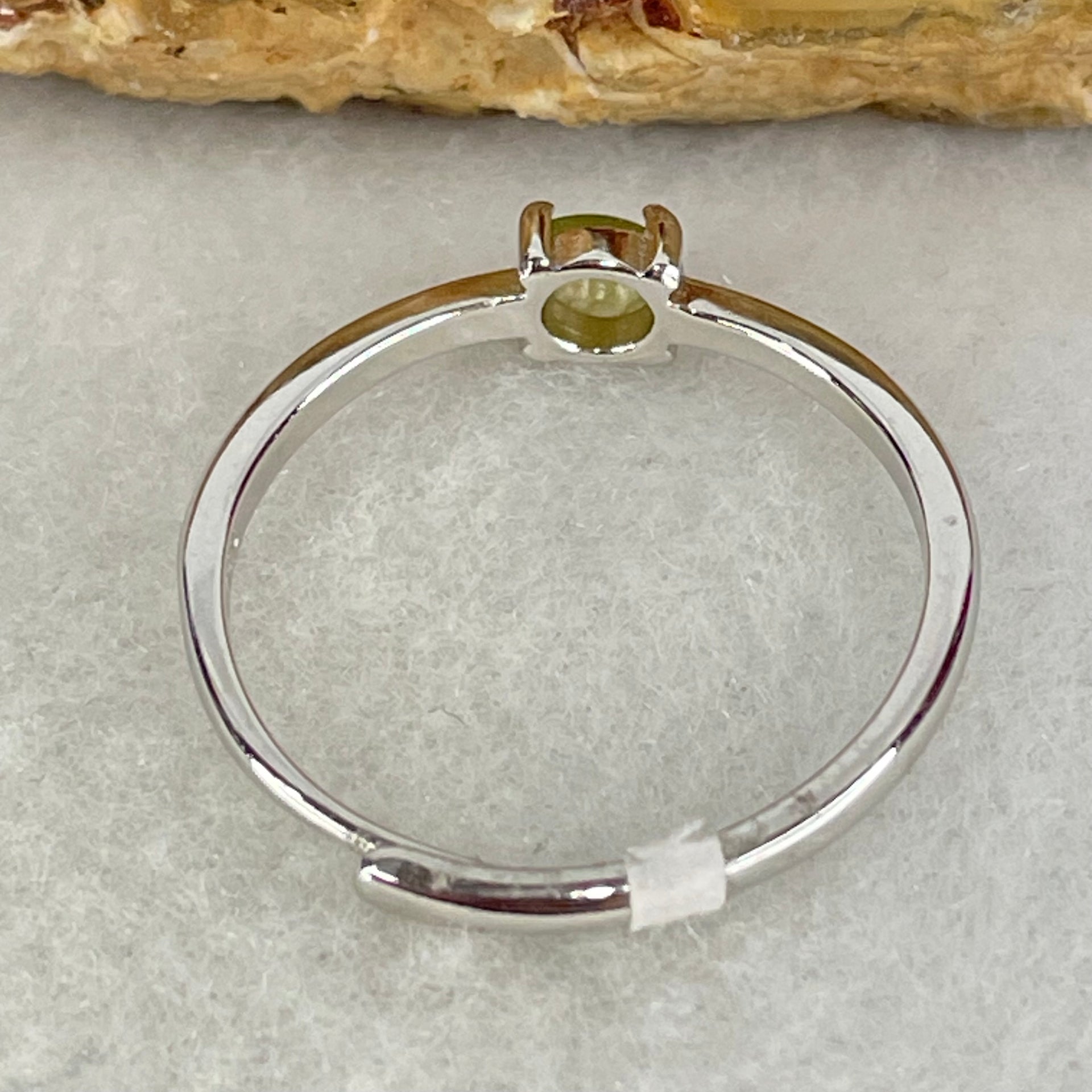 Type A Semi Icy Green Cabochon Jadeite in S925 Sliver Ring (Adjustable Size) 1.02g 4.1 by 1.5mm - Huangs Jadeite and Jewelry Pte Ltd