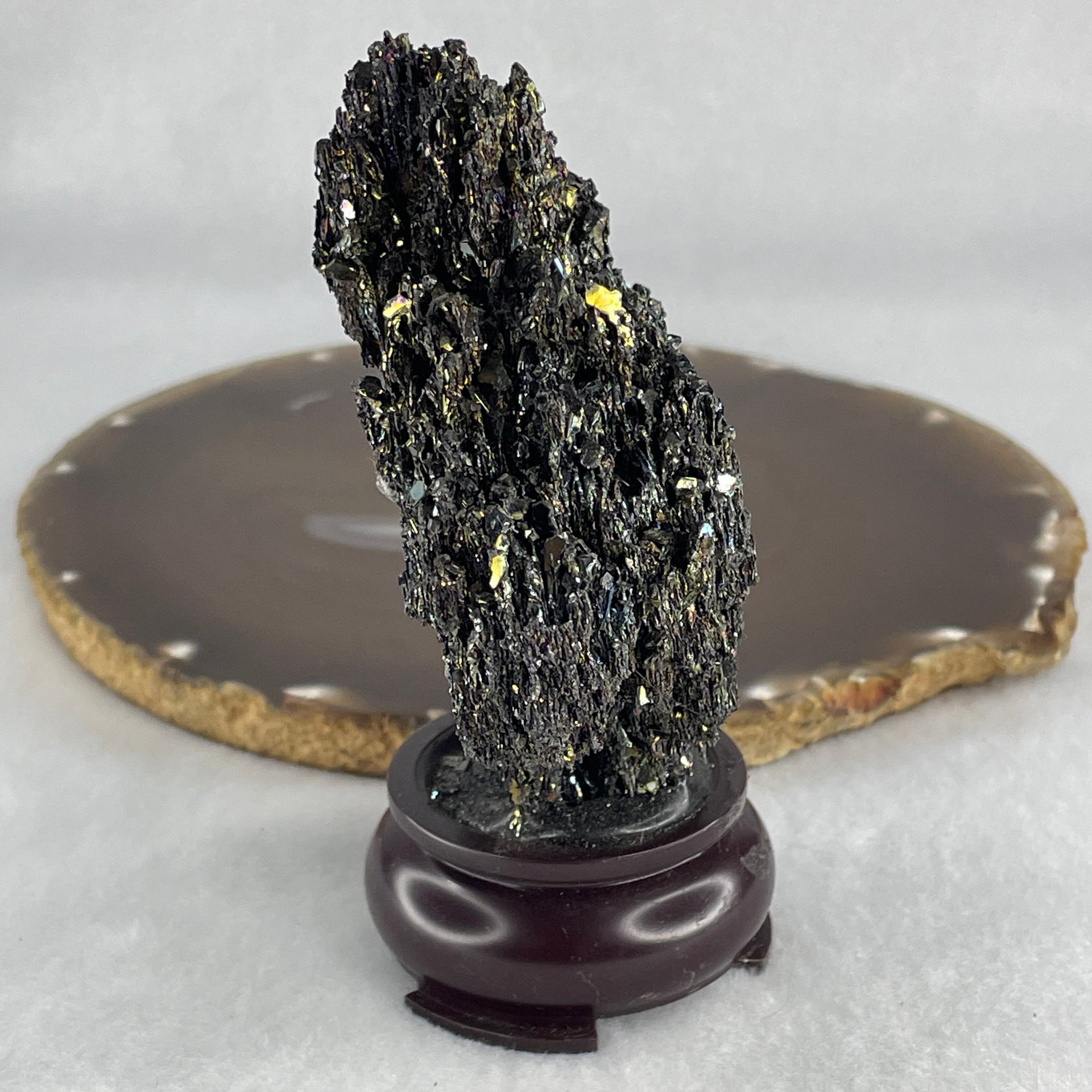 Natural Black Moissanite Rough Display wit Wooden Stand 140.35g 71.7 by 47.5 by 108.5mm - Huangs Jadeite and Jewelry Pte Ltd