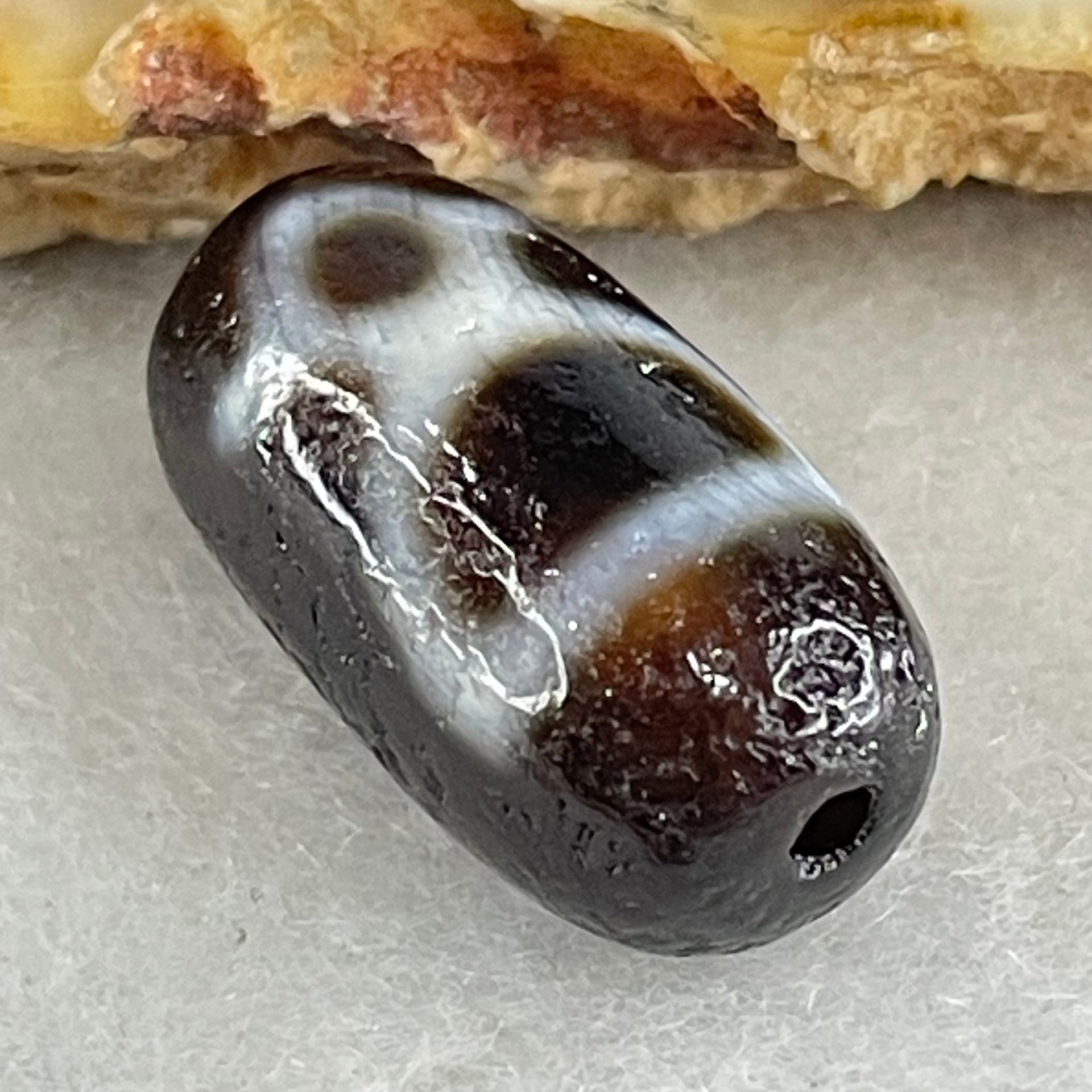 Natural Powerful Tibetan Old Oily Agate 2 Cai Shen Dzi Bead Heavenly Master (Tian Zhu) 2.85g 18.6 by 10.0mm - Huangs Jadeite and Jewelry Pte Ltd
