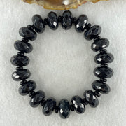 Type A Opaque Black Omphacite Jadeite Faceted Donut Ping An Kou Shape Beads Bracelet 59.39g 15cm 14.3mm 19 Beads - Huangs Jadeite and Jewelry Pte Ltd