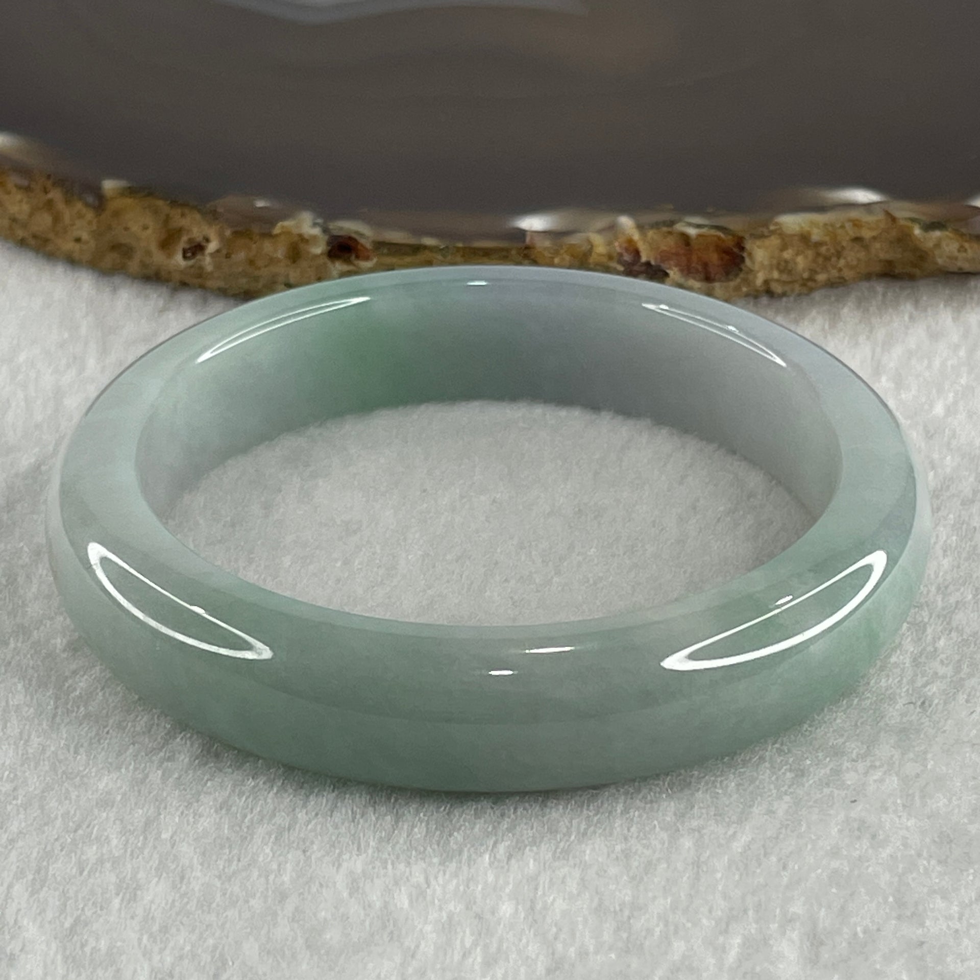 Certified Type A Natural Jelly Faint Green with Faint Lavender with Emerald Green Spot Jadeite Bangle 65.47g Inner Diameter 57.5mm 12.8 by 9.0mm (Very Very Slight Internal Line) - Huangs Jadeite and Jewelry Pte Ltd