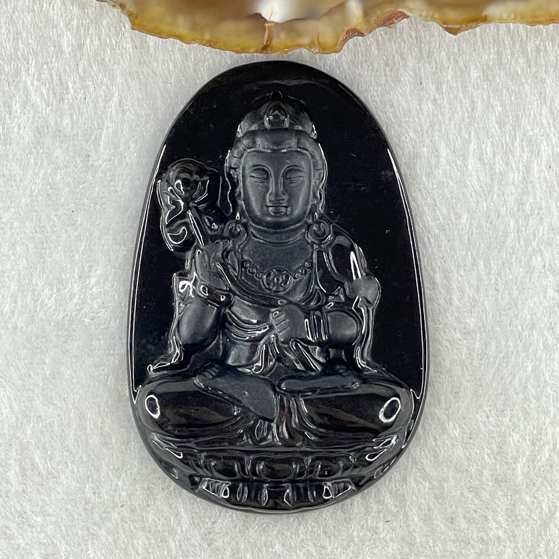 Type A Opaque to Partial Translucent Black Omphacite Jadeite Mahasthamaprapta Bodhisattva Pendant Horse Zodiac Guardian 16.73g 52.1 by 34.6 by 7.6mm - Huangs Jadeite and Jewelry Pte Ltd