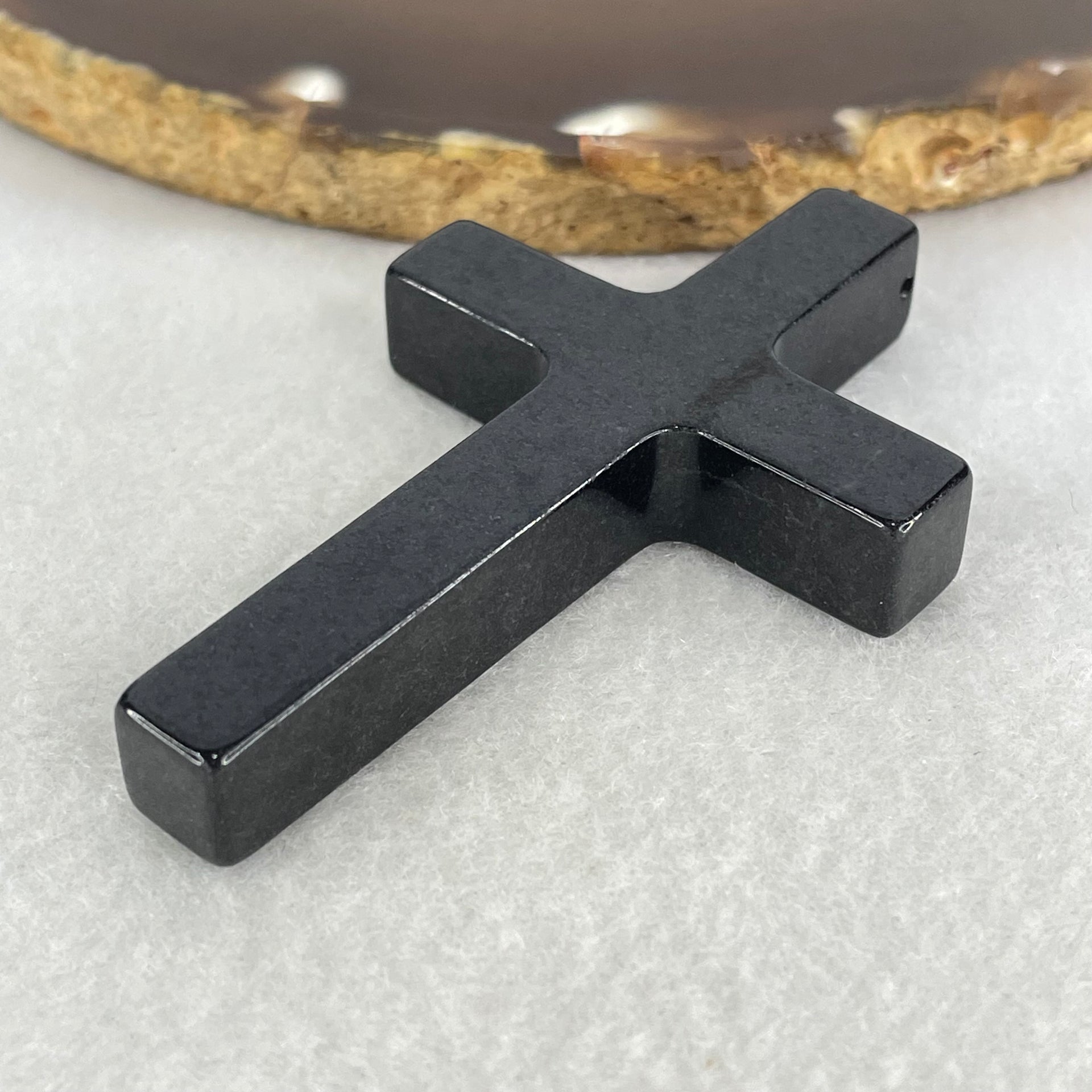 Type A Opaque Black Jadeite Cross Pendant 26.19g 64.8 by 41.5 by 9.3mm - Huangs Jadeite and Jewelry Pte Ltd