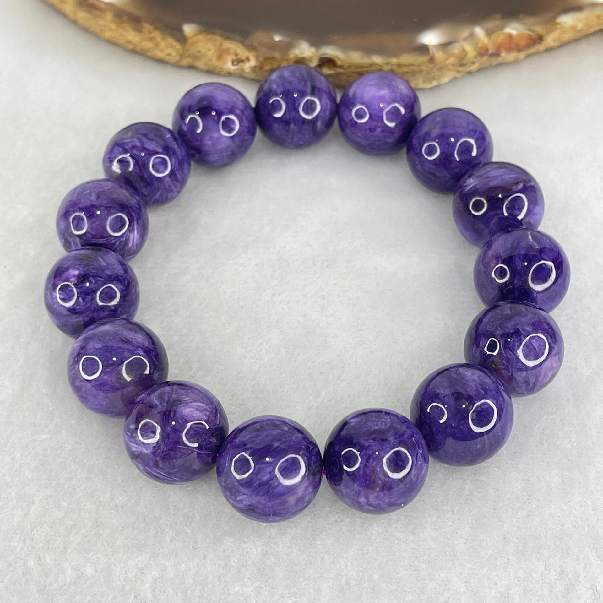 Good Grade Natural Charoite Beads Bracelet 58.817g 18.5cm 14.3mm Beads - Huangs Jadeite and Jewelry Pte Ltd
