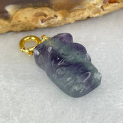 Natural Purple and Green Fluorite Ox Charm Pendant 3.51g 17.2 by 11.0 by 8.6mm - Huangs Jadeite and Jewelry Pte Ltd