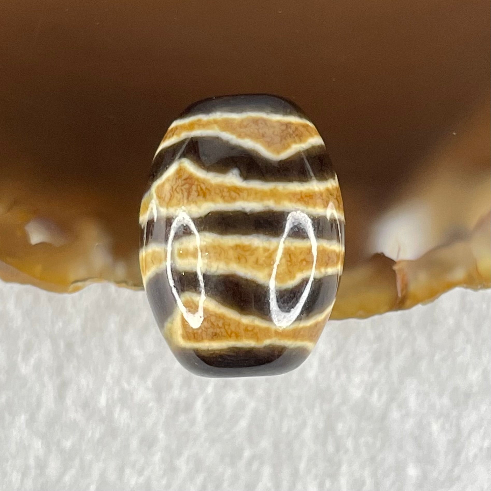Natural Powerful Tibetan Old Oily Agate Double Tiger Tooth Daluo Dzi Bead Heavenly Master (Tian Zhu) 双虎呀天诛 5.38g 19.2 by 14.1mm - Huangs Jadeite and Jewelry Pte Ltd
