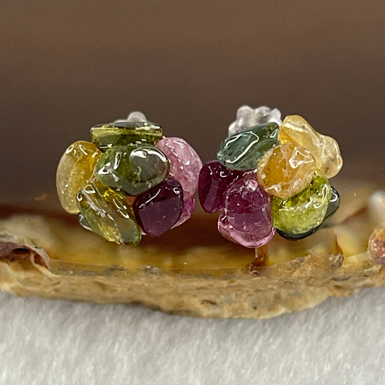 Natural Tourmaline Crystal Flower Earring in S925 Sliver 1.42g 10.2 by 4.5mm