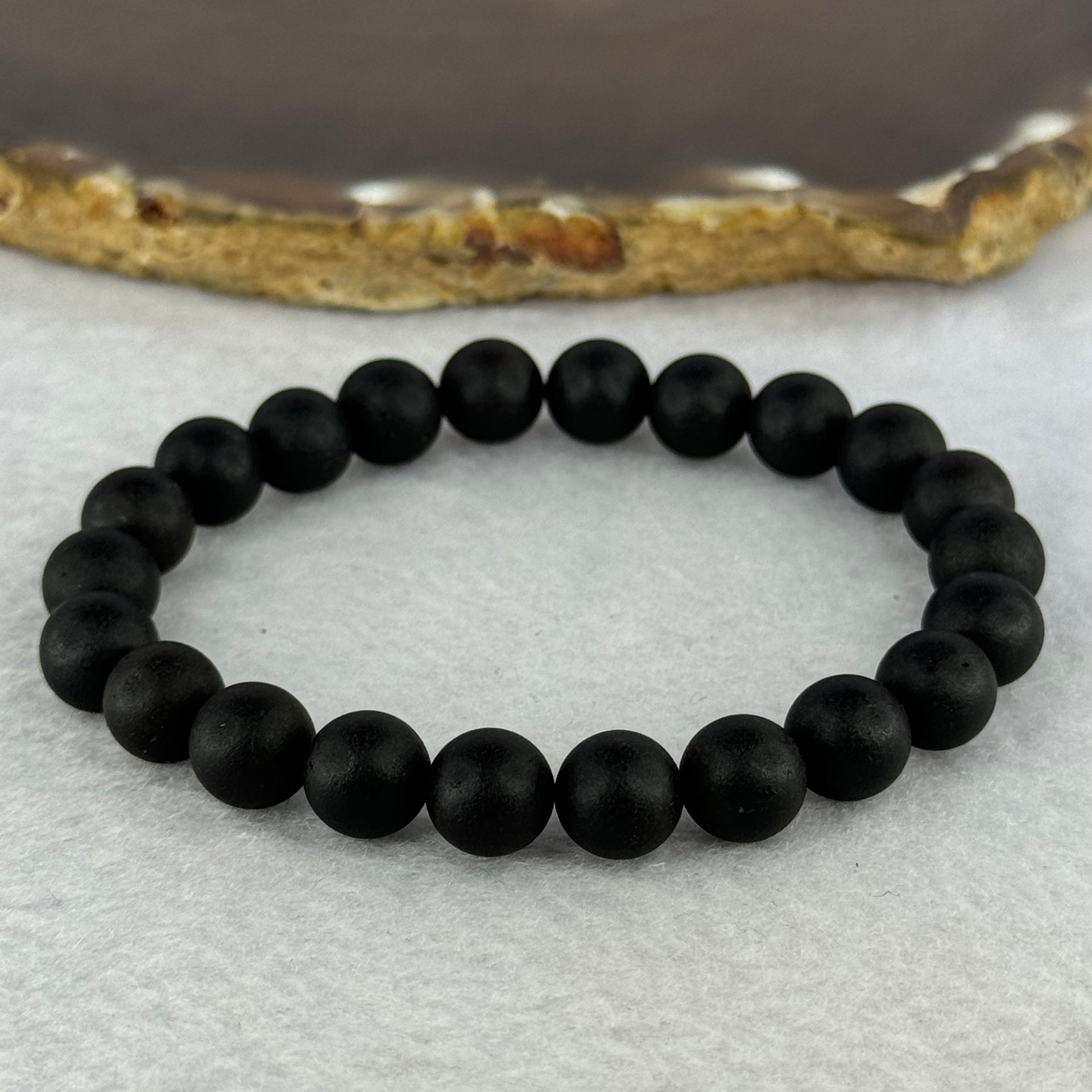Natural Dark Matt Black Amber Beads Bracelet 天然大黑天翁琥珀手链 7.08g 15cm 8.4mm 22 Beads - Huangs Jadeite and Jewelry Pte Ltd