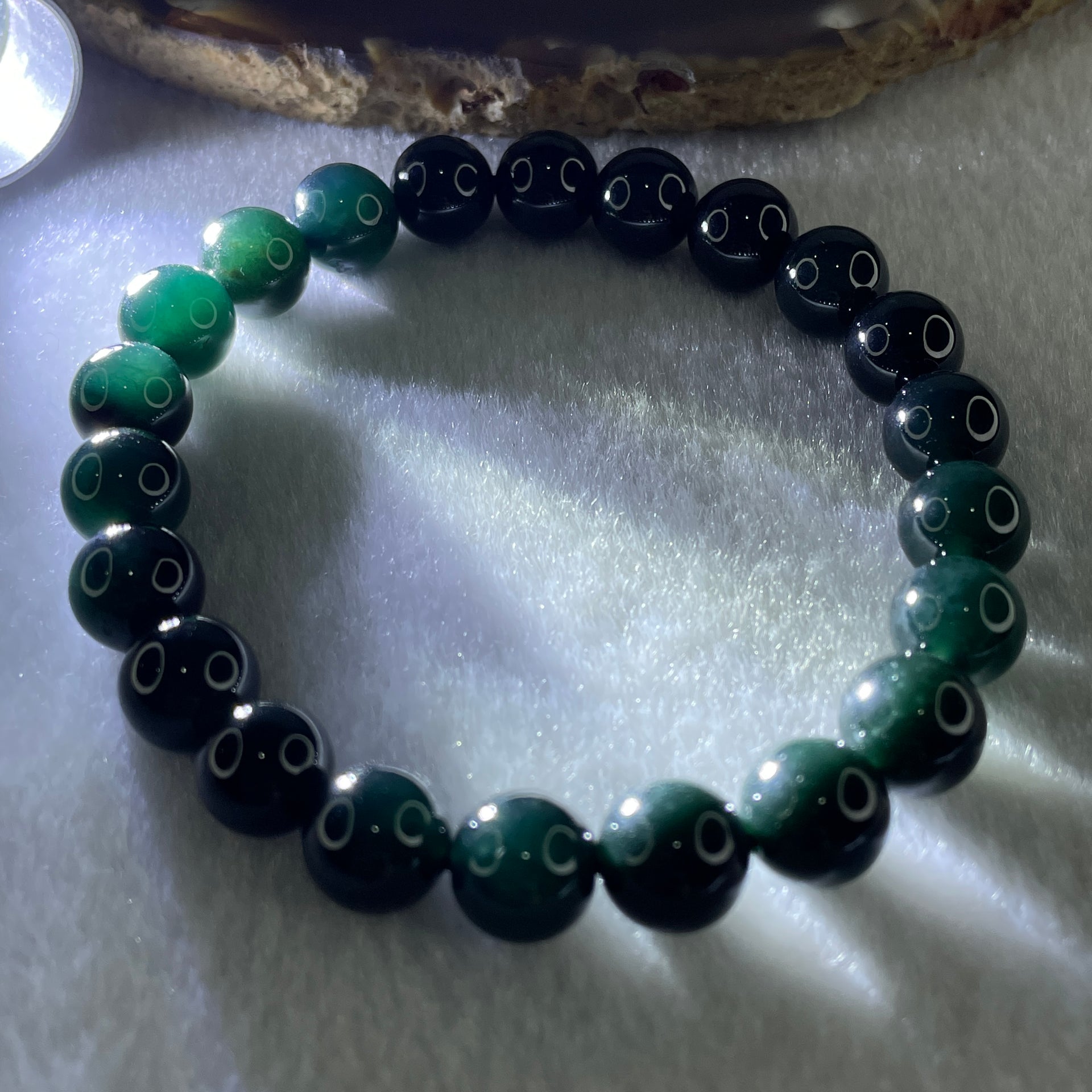 Rare High End Type A Highly Translucent Black Omphacite Jadeite Beads Bracelet 33.19g 17.5cm 9.7mm 22 Beads - Huangs Jadeite and Jewelry Pte Ltd