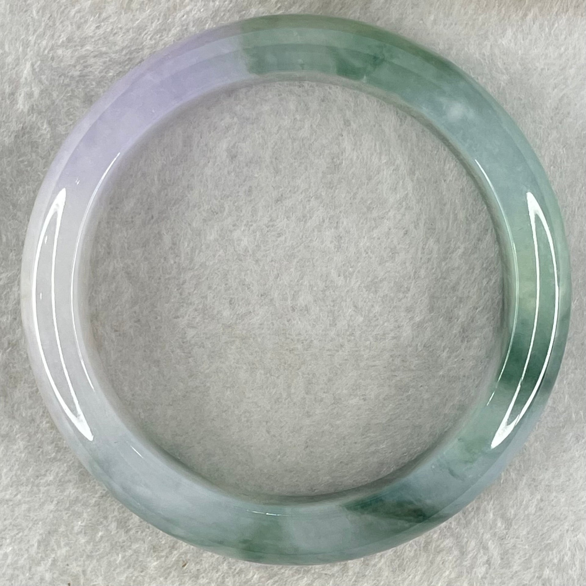 Type A Jelly Bright Lavender with Dark Blueish Green Piao Hua Jadeite Bangle 47.66g Internal Diameter 51.2mm 12.8 by 8.4mm (Very Slight Internal Line) - Huangs Jadeite and Jewelry Pte Ltd