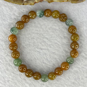 Type A Brown with Green Piao Hua Bracelet 15.50g 7.4 mm 25 Beads - Huangs Jadeite and Jewelry Pte Ltd