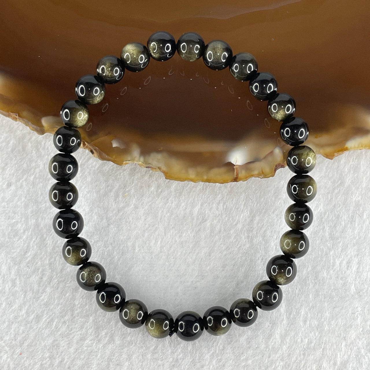 Certified Good Grade Natural Black Obsidian with Brown Hue Beads Bracelet 8.68g 15cm 6.6mm 29 Beads