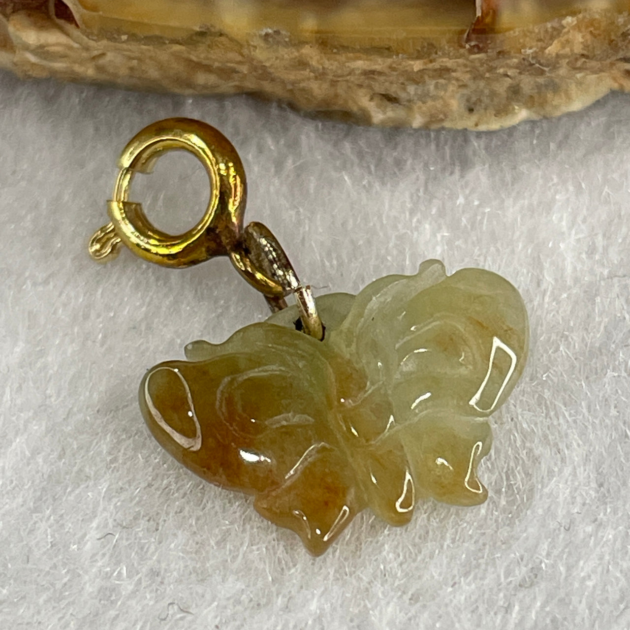 Natural Type A Yellowish Jadeite Butterfly Charm 0.74g 10.0 by 15.2 by 2.4mm