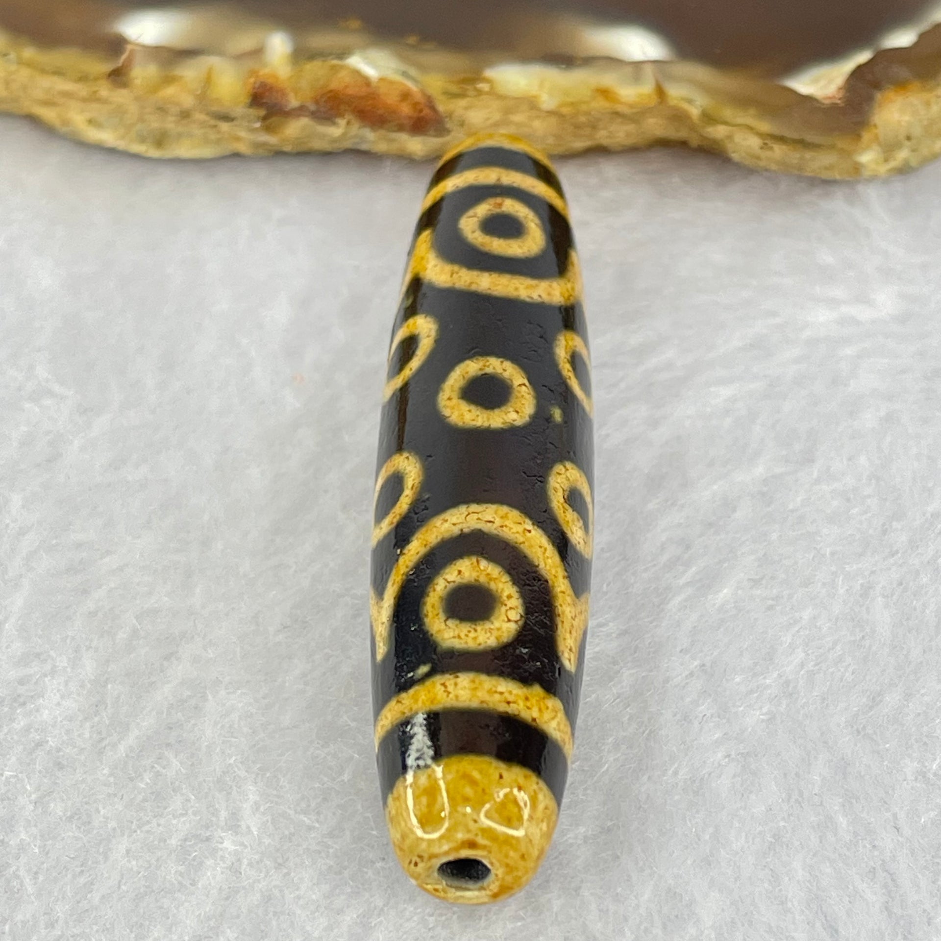 Natural Powerful Tibetan Old Oily Dark and Light Brown Agate 15 Eyes Dzi Bead Heavenly Master (Tian Zhu) 十五眼天诛 15.03g 59.9 by 13.4mm - Huangs Jadeite and Jewelry Pte Ltd