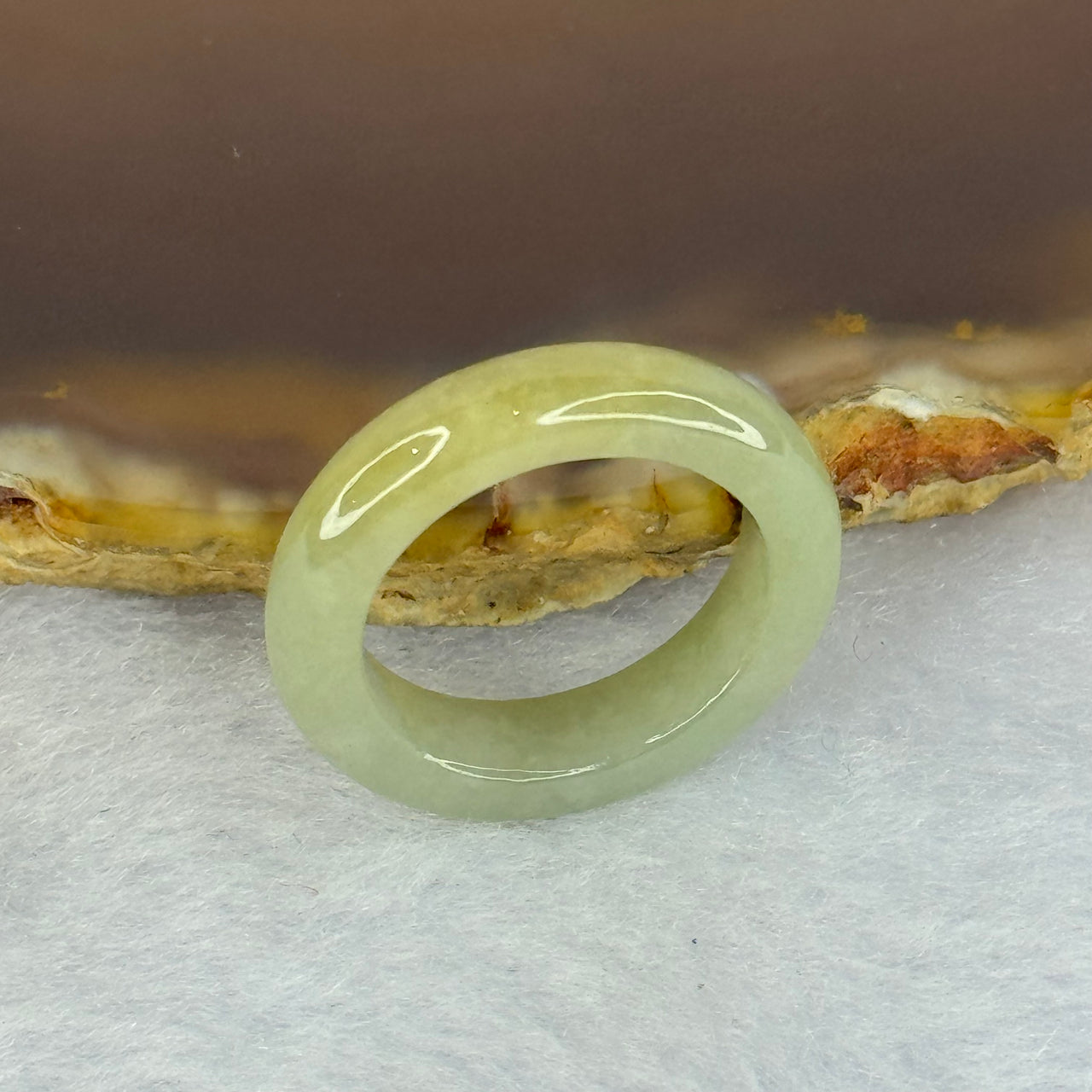Type A Green with Yellowish Brown Patches Jadeite Ring 2.37g 4.7 by 3.3mm US4.25 HK9 - Huangs Jadeite and Jewelry Pte Ltd
