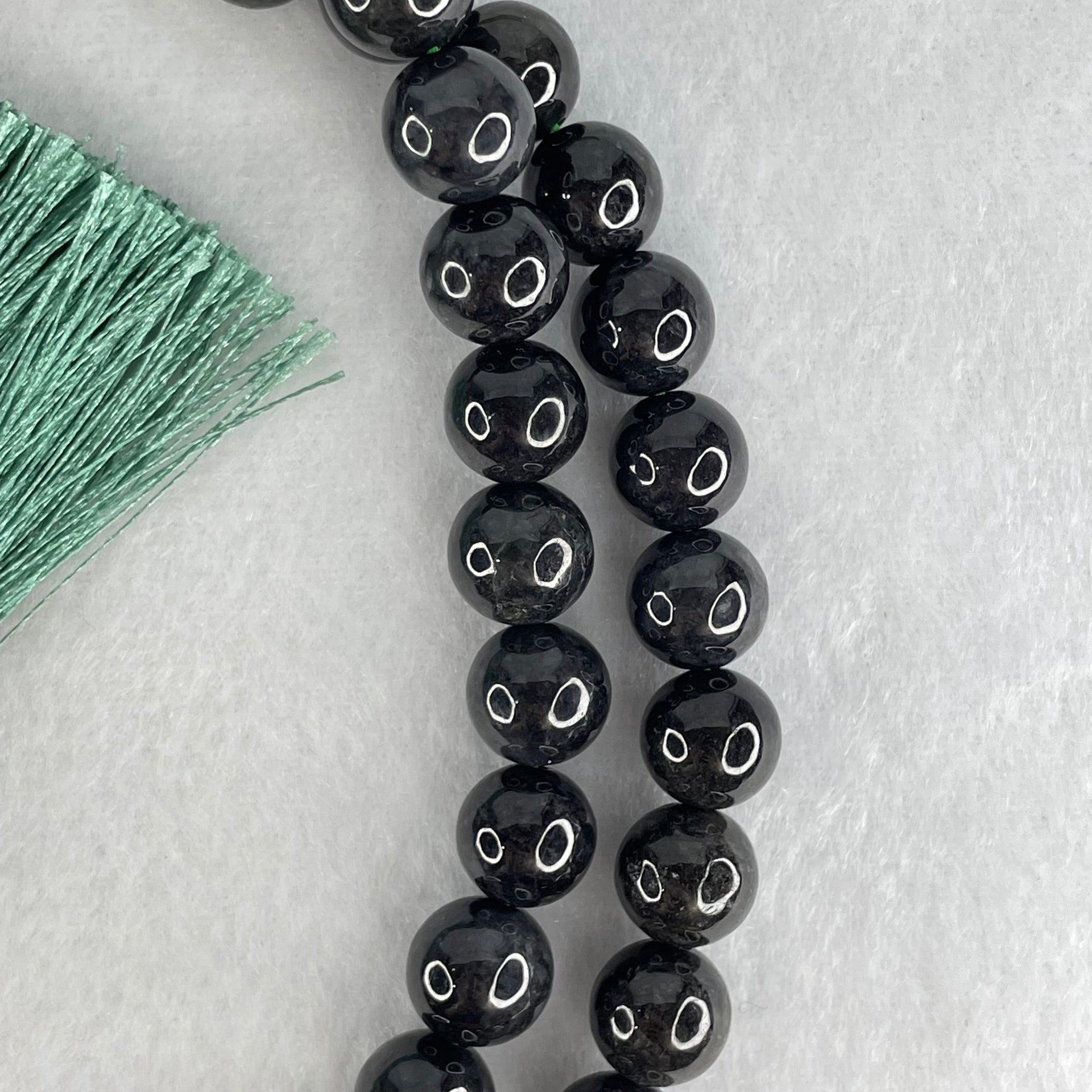 Type A Opaque Wuji Black Jadeite Beads Necklace 138.78g 74cm 10.2mm 76 Beads - Huangs Jadeite and Jewelry Pte Ltd