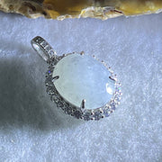 Type A Icy Green With Wuji Grey Spots Cabochon Jadeite in S925 Sliver Crystal Charm 2.85g 13.9 by 10.9 by 5.0mm - Huangs Jadeite and Jewelry Pte Ltd