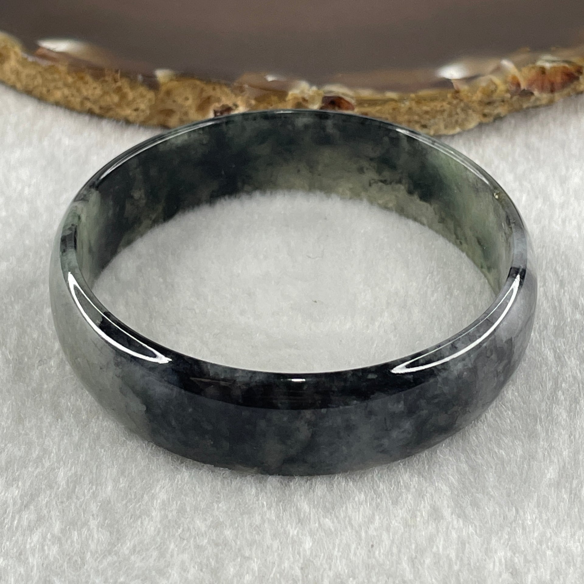 Type A Natural Semi Icy Wuji Grey Black Jadeite Bangle 27.65g Inner Diameter 53.3mm 14.3 by 3.9mm (Close to Perfect) - Huangs Jadeite and Jewelry Pte Ltd