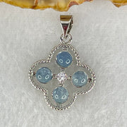 Above Average Grade Rare Natural Blue Dumortierite Rutilated Quartz in S925 Four Leaf Clover Pendant 2.18g 4.0mm 4pcs - Huangs Jadeite and Jewelry Pte Ltd