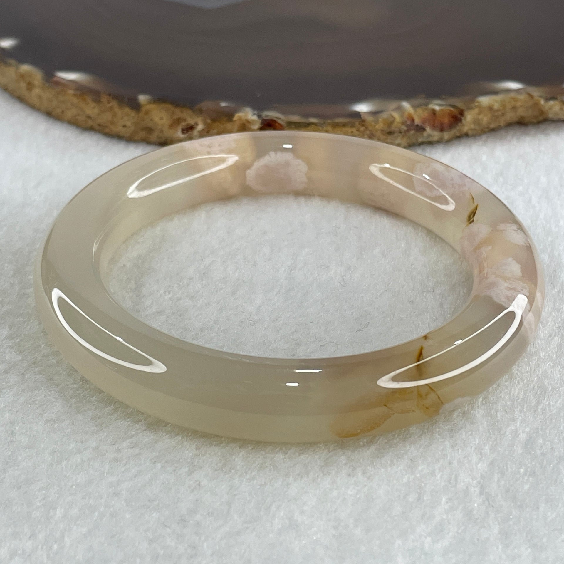 Natural Faint Yellow Flower Agate Bangle 58.92g Internal Diameter 58.8mm 11.8 by 12.3mm (Perfect) - Huangs Jadeite and Jewelry Pte Ltd
