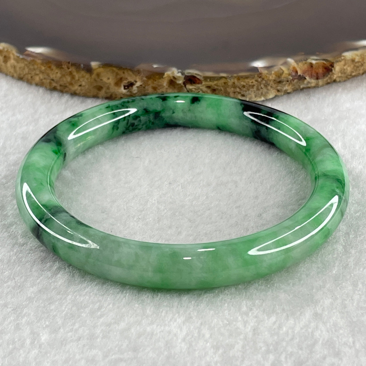 Certified Natural Type A Apple Green with Dark Green Piao Hua Jadeite Bangle 40.90g Internal Diameter 57.4mm 9.0 by 8.8mm (Very Very Slight External Rough) - Huangs Jadeite and Jewelry Pte Ltd