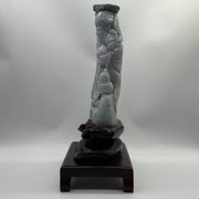 Type A Lavender, Green & Yellow Jade Jadeite Shou Xing Gong with Wooden Stand 财源滚滚 健康长寿 - 3.93kg Dimensions with Stand: 39 by 25 by 15cm Jade Dimensions: 27 by 15 by 7cm - Huangs Jadeite and Jewelry Pte Ltd