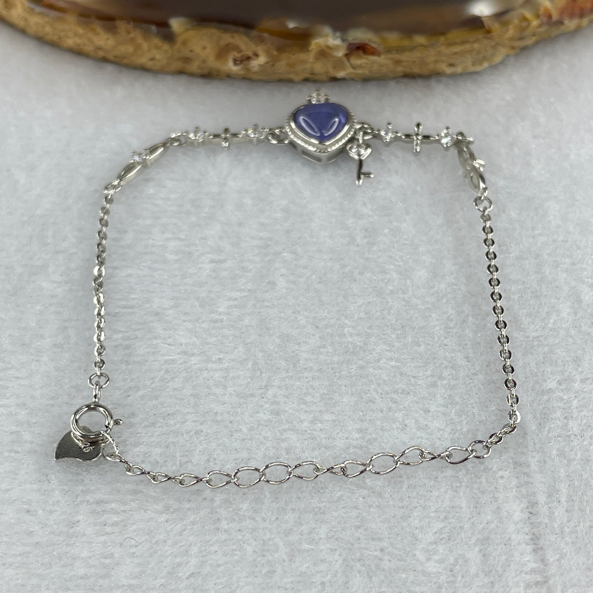 Natural Blue Tanzanite Heart Shape with Cubic Zirconia in S925 Bracelet 2.96g 16-16cm 6.8 by 6.8 by 3.0mm 1 Bead - Huangs Jadeite and Jewelry Pte Ltd