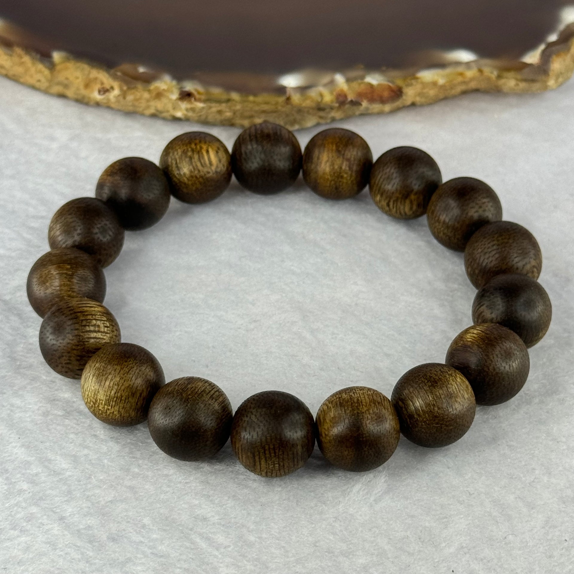 Natural China Hainan Agarwood Beads Bracelet 中国海南沉香木手链（Half Sinking) 12.72g 18cm 12.7mm 17 Beads - Huangs Jadeite and Jewelry Pte Ltd