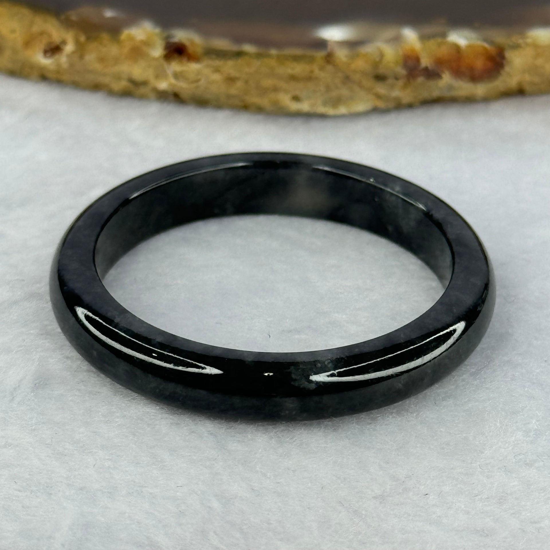 Type A Highly Translucent Black Grey Wuji Jadeite Baby Bangle 12.46g Internal Diameter 36.5mm 7.2 by 5.1mm - Huangs Jadeite and Jewelry Pte Ltd