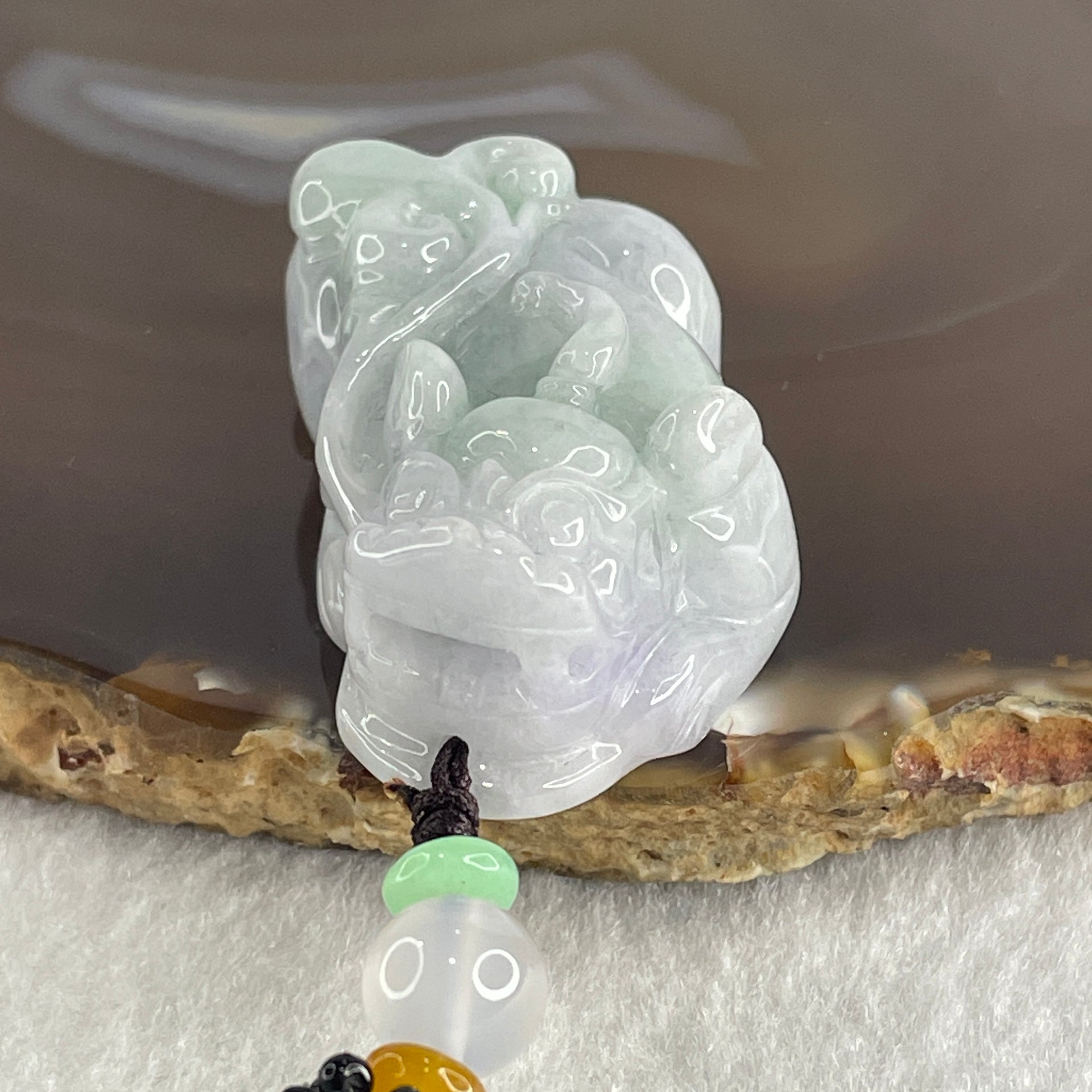 Natural Type A Light Lavender with Green Piao Hua Jadeite Pixiu Pendant 37.40g 42.3 by 25.0 by 16.0mm - Huangs Jadeite and Jewelry Pte Ltd